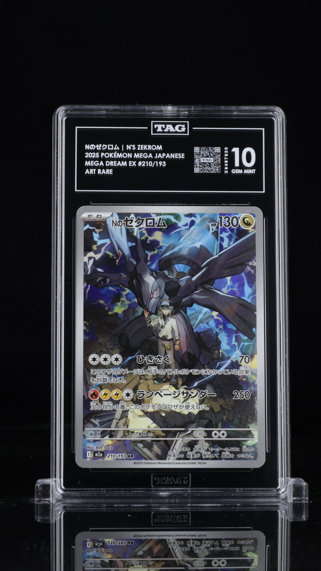 Front of TAG 10 Gem Mint Japanese Pokémon N’s Zekrom 210/193 Art Rare card