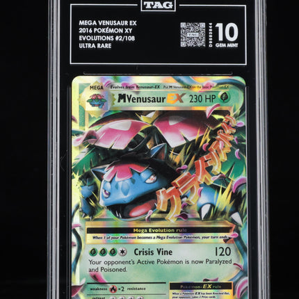 TAG 10 Gem Mint Pokémon XY Evolutions M Venusaur EX 2/108 graded card front
