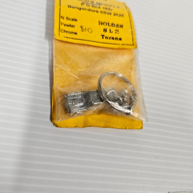 Front view of the Rosco’s Models Holden SL/R Torana chrome pewter key ring