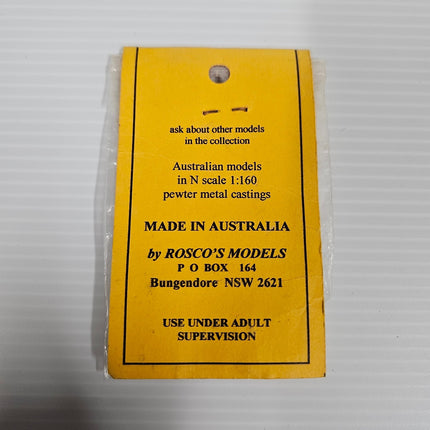 Back of Rosco’s Models C10 packaging showing 1:160 pewter castings made in Australia