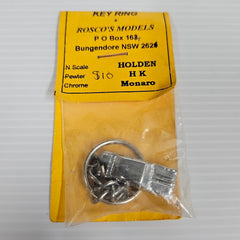 Rosco’s Models Holden HK Monaro N-scale chrome pewter key ring in original packaging