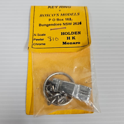 Rosco’s Models Holden HK Monaro N-scale chrome pewter key ring in original packaging