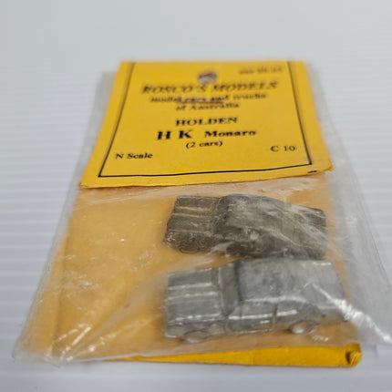 Side detail of an unpainted Rosco’s Models Holden HK Monaro N-scale pewter casting