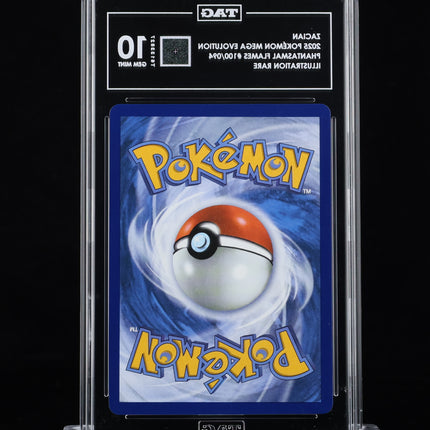 Back of TAG-encapsulated Zacian 100/094 Pokémon card.