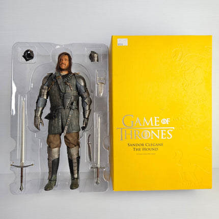 Front view of Sandor Clegane The Hound 1:6 figure in opened display tray