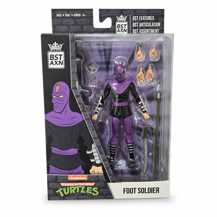 Front of The Loyal Subjects TMNT BST AXN Foot Soldier 5-inch action figure with weapons