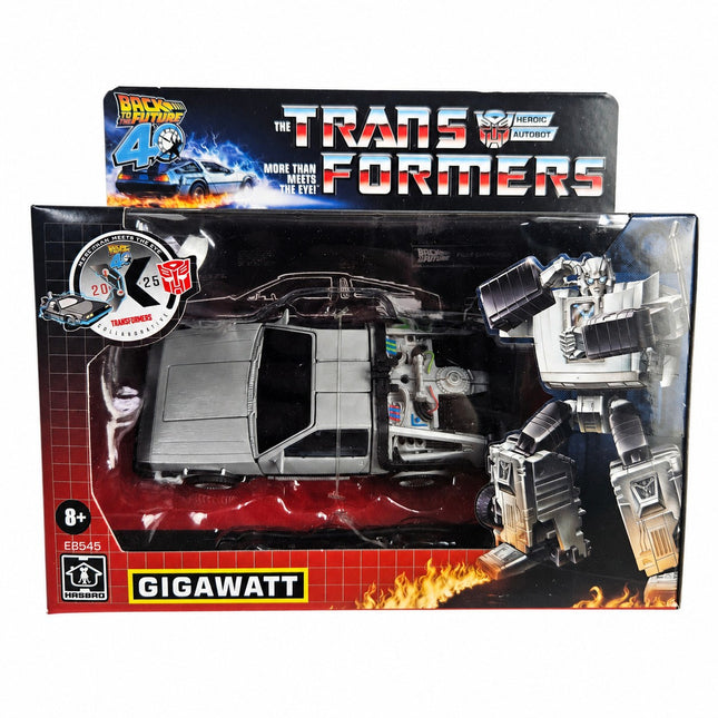Transformers x Back to the Future 40th Anniversary Gigawatt E8545 figure in sealed packaging