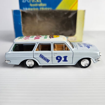 Trax 8011 EH Holden Station Wagon RFDS Sydney Gold Coast Rally number 91 die-cast model side 