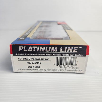 Walthers 932-41602 box-end label for HO scale 50 foot SIECO pulpwood car CSX 408299
