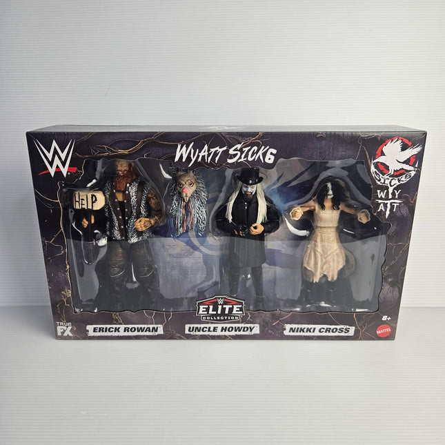 Front view of boxed WWE Elite Wyatt Sicks three-figure set.